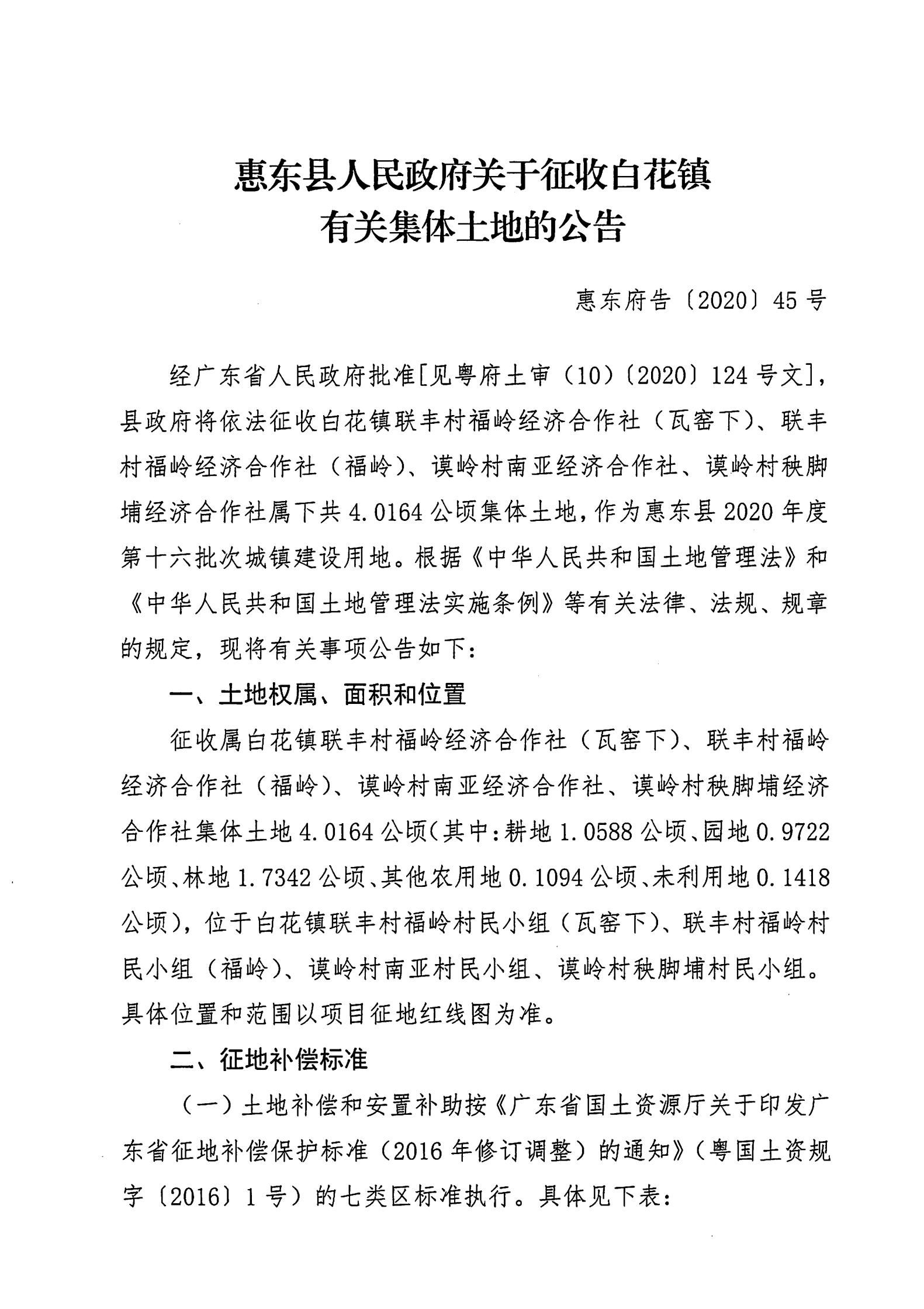 （2020年度第十六批次）惠東縣人民政府關于征收白花鎮(zhèn)有關集體土地的公告 告 45_00.jpg