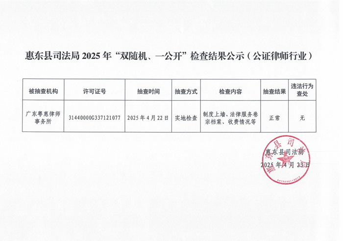惠東縣司法局2025年“雙隨機(jī)、一公開”檢查結(jié)果公示（公證律師行業(yè)）_00.png